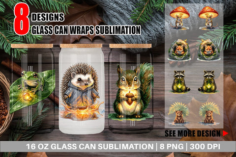 Glass Can Rainy Day Moss Magic Animal Watercolor Sublimation artnoy 