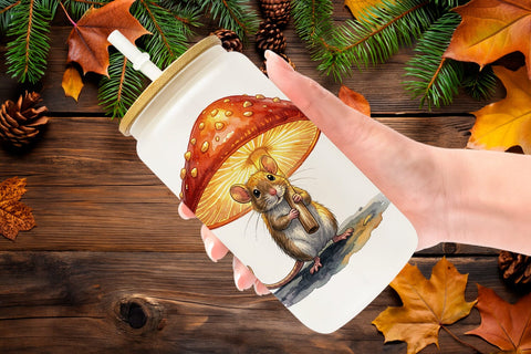 Glass Can Rainy Day Moss Magic Animal Watercolor Sublimation artnoy 