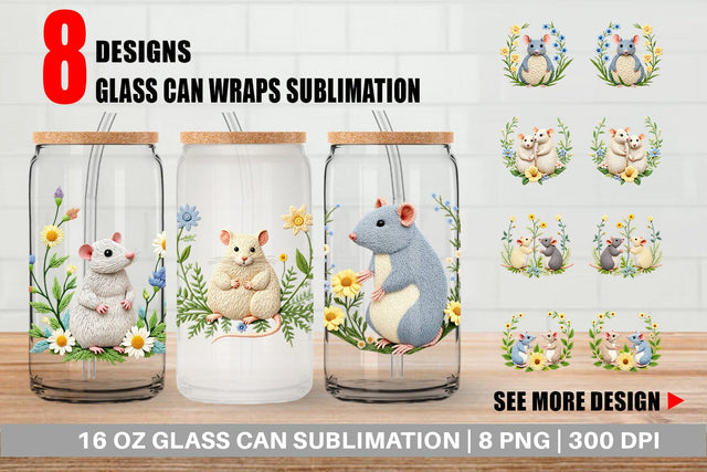 Glass Can Rat Embroidery Sublimation artnoy 