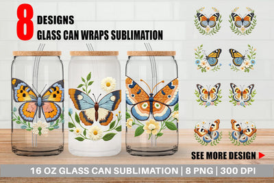 Glass Can Red Admiral Butterfly Sublimation artnoy 