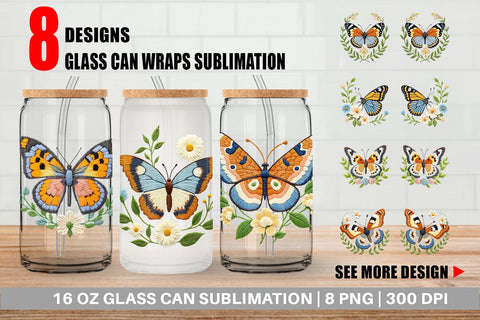 Glass Can Red Admiral Butterfly Sublimation artnoy 