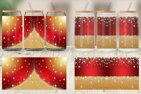 Glass Can Red and Gold Glitter Sublimation artnoy 