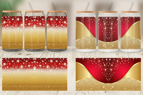 Glass Can Red and Gold Glitter Sublimation artnoy 
