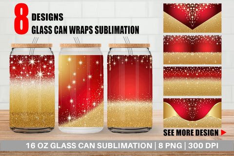 Glass Can Red and Gold Glitter Sublimation artnoy 