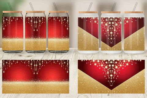 Glass Can Red and Gold Glitter Sublimation artnoy 