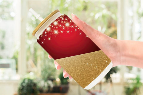 Glass Can Red and Gold Glitter Sublimation artnoy 