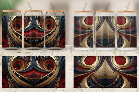 Glass Can Red and Gold Swirl Sublimation artnoy 