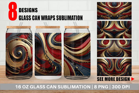 Glass Can Red and Gold Swirl Sublimation artnoy 