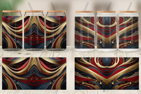 Glass Can Red and Gold Swirl Sublimation artnoy 