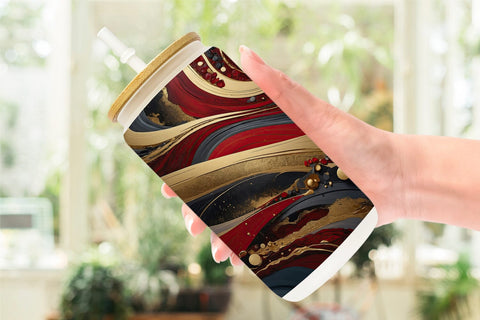 Glass Can Red and Gold Swirl Sublimation artnoy 