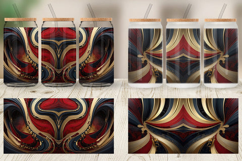 Glass Can Red and Gold Swirl Sublimation artnoy 