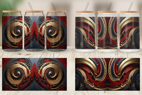 Glass Can Red and Gold Swirl Sublimation artnoy 