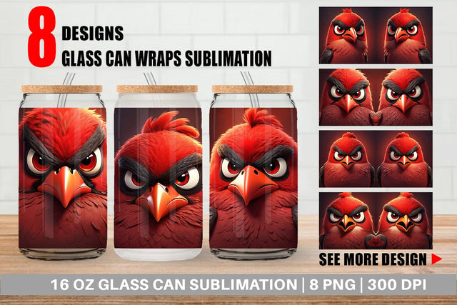Glass Can Red Bird Sublimation artnoy 