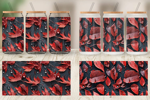 Glass Can Red Leaves Pattern Sublimation artnoy 