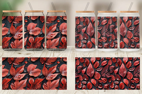 Glass Can Red Leaves Pattern Sublimation artnoy 