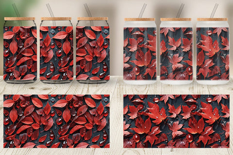 Glass Can Red Leaves Pattern Sublimation artnoy 