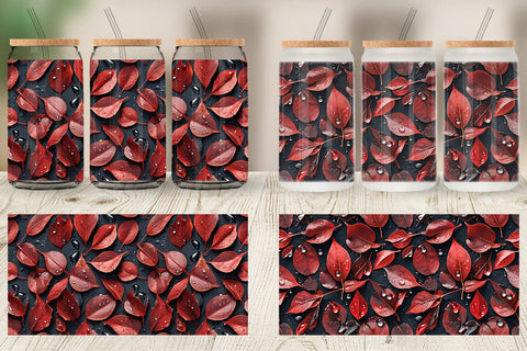 Glass Can Red Leaves Pattern Sublimation artnoy 