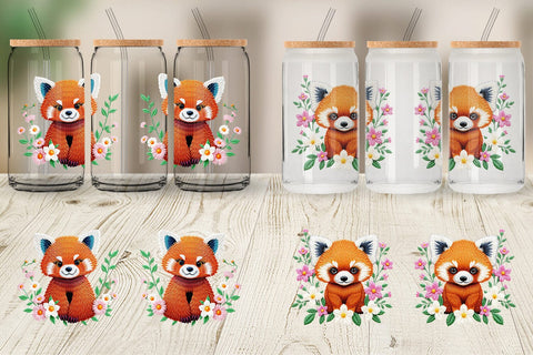 Glass Can Red Panda Embroidery Sublimation artnoy 