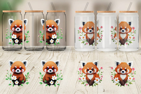 Glass Can Red Panda Embroidery Sublimation artnoy 