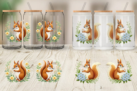 Glass Can Red Squirrel Sublimation artnoy 