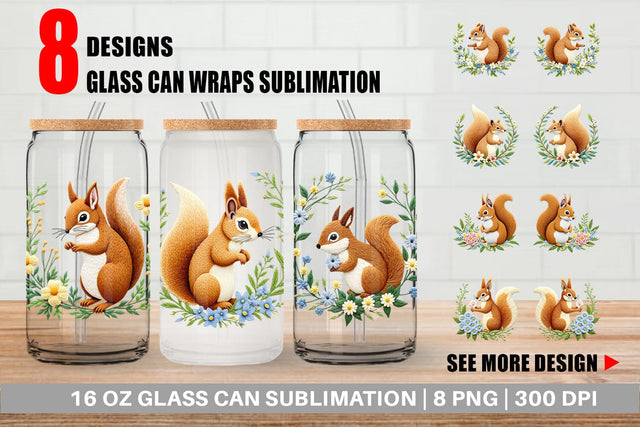 Glass Can Red Squirrel Sublimation artnoy 