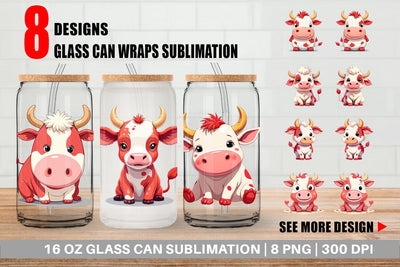 Glass Can Red White Moo Sublimation artnoy 