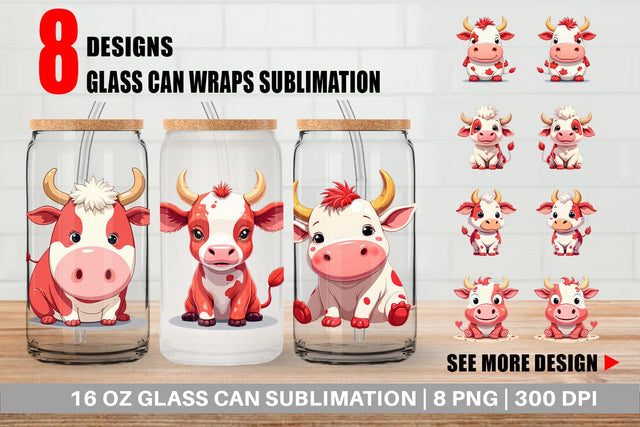Glass Can Red White Moo Sublimation artnoy 