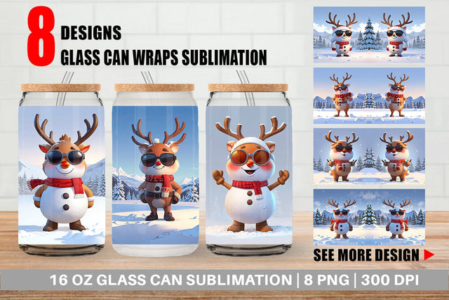 Glass Can Reindeer Christmas Sublimation artnoy 