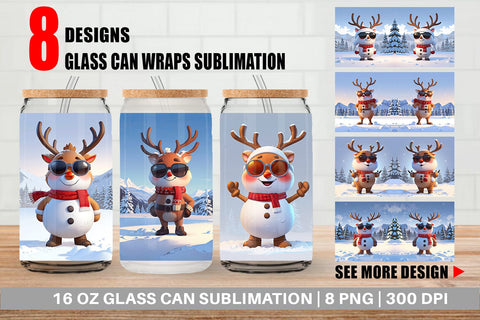 Glass Can Reindeer Christmas Sublimation artnoy 