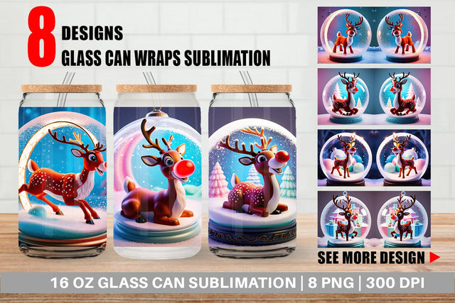 Glass Can Reindeer Glass Ball Sublimation artnoy 