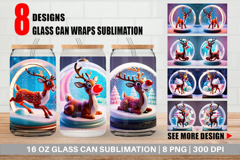 Glass Can Reindeer Glass Ball Sublimation artnoy 