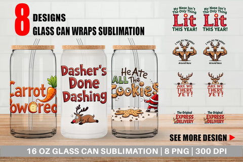 Glass Can Reindeer Rants Sarcastic Sleigh Puller Quotes Sublimation artnoy 