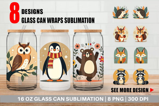 Glass Can Retro Animal Charm Sublimation artnoy 