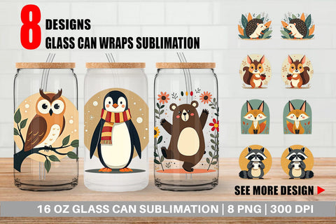 Glass Can Retro Animal Charm Sublimation artnoy 