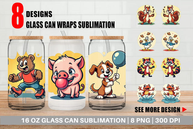 Glass Can Retro Animal Rascals Sublimation artnoy 