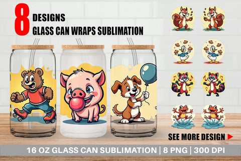Glass Can Retro Animal Rascals Sublimation artnoy 