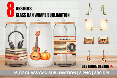 Glass Can Retro Autumn Music Sublimation artnoy 