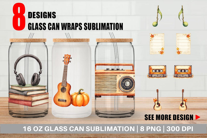 Glass Can Retro Autumn Music Sublimation artnoy 