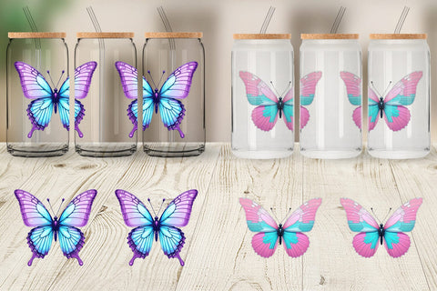 Glass Can Retro Butterflies Sublimation artnoy 