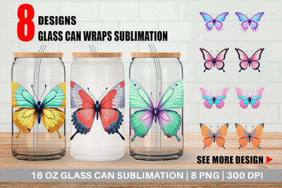 Glass Can Retro Butterflies Sublimation artnoy 