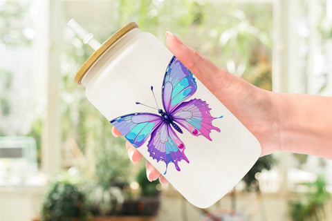 Glass Can Retro Butterflies Sublimation artnoy 