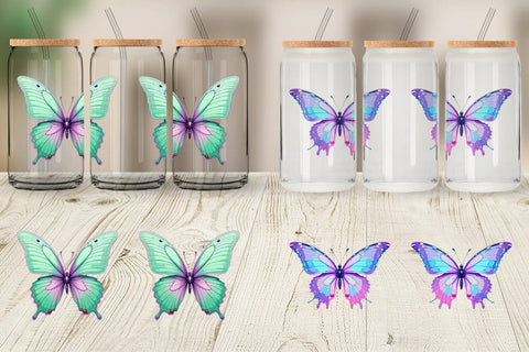 Glass Can Retro Butterflies Sublimation artnoy 