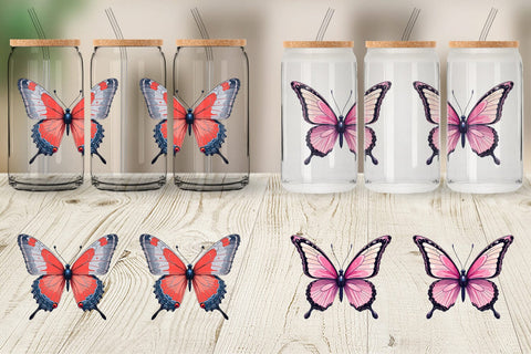 Glass Can Retro Butterflies Sublimation artnoy 