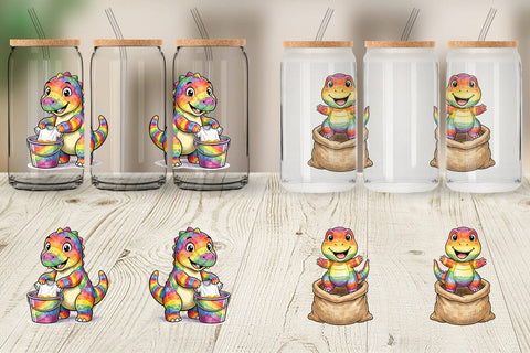 Glass Can Retro Camp Games Dino Ink Line Sublimation artnoy 
