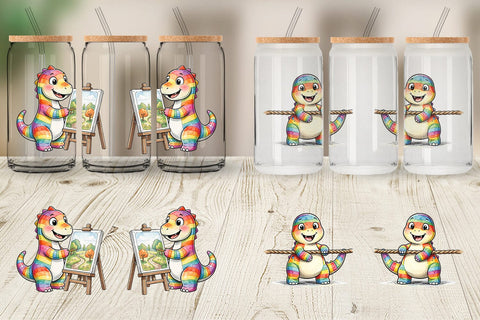 Glass Can Retro Camp Games Dino Ink Line Sublimation artnoy 
