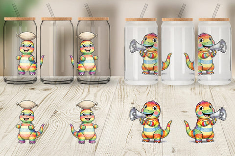 Glass Can Retro Camp Games Dino Ink Line Sublimation artnoy 
