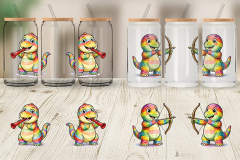 Glass Can Retro Camp Games Dino Ink Line Sublimation artnoy 