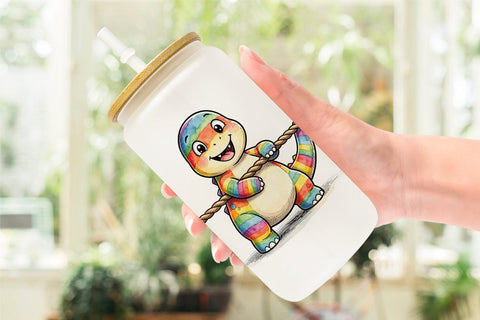 Glass Can Retro Camp Games Dino Ink Line Sublimation artnoy 