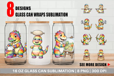 Glass Can Retro Camp Games Dino Ink Line Sublimation artnoy 