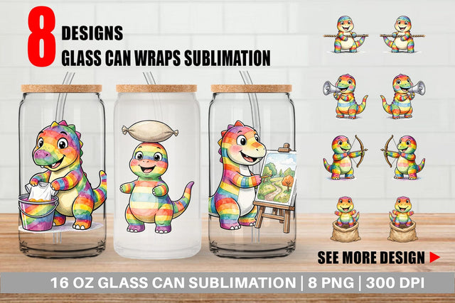 Glass Can Retro Camp Games Dino Ink Line Sublimation artnoy 